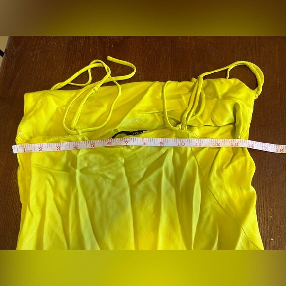 Zara || Neón Green Yellow Sheath Strap Cowl Neck Maxi Slit Dress Small - Picture 9 of 9